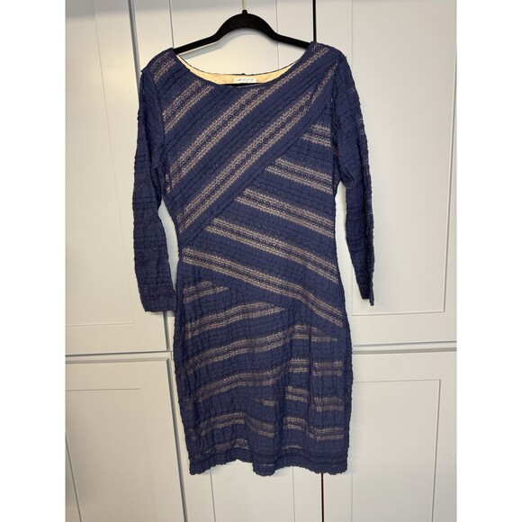 MAX STUDIO Sheath Dress XL Navy Blue Lace Ivory Lining 3/4 Sleeve Stretch Work - Picture 6 of 9